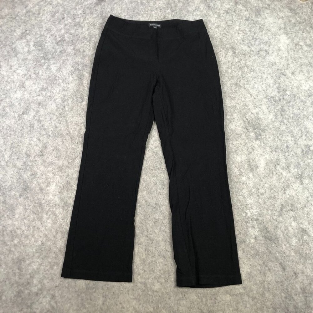 Eileen Fisher Pants XS Pull On Mid Rise Cropped Solid Black Career Casual Flat